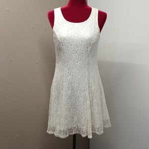 Be Smart| White Floral lace flare Dress junior Sz 11-12 criss cross ties back